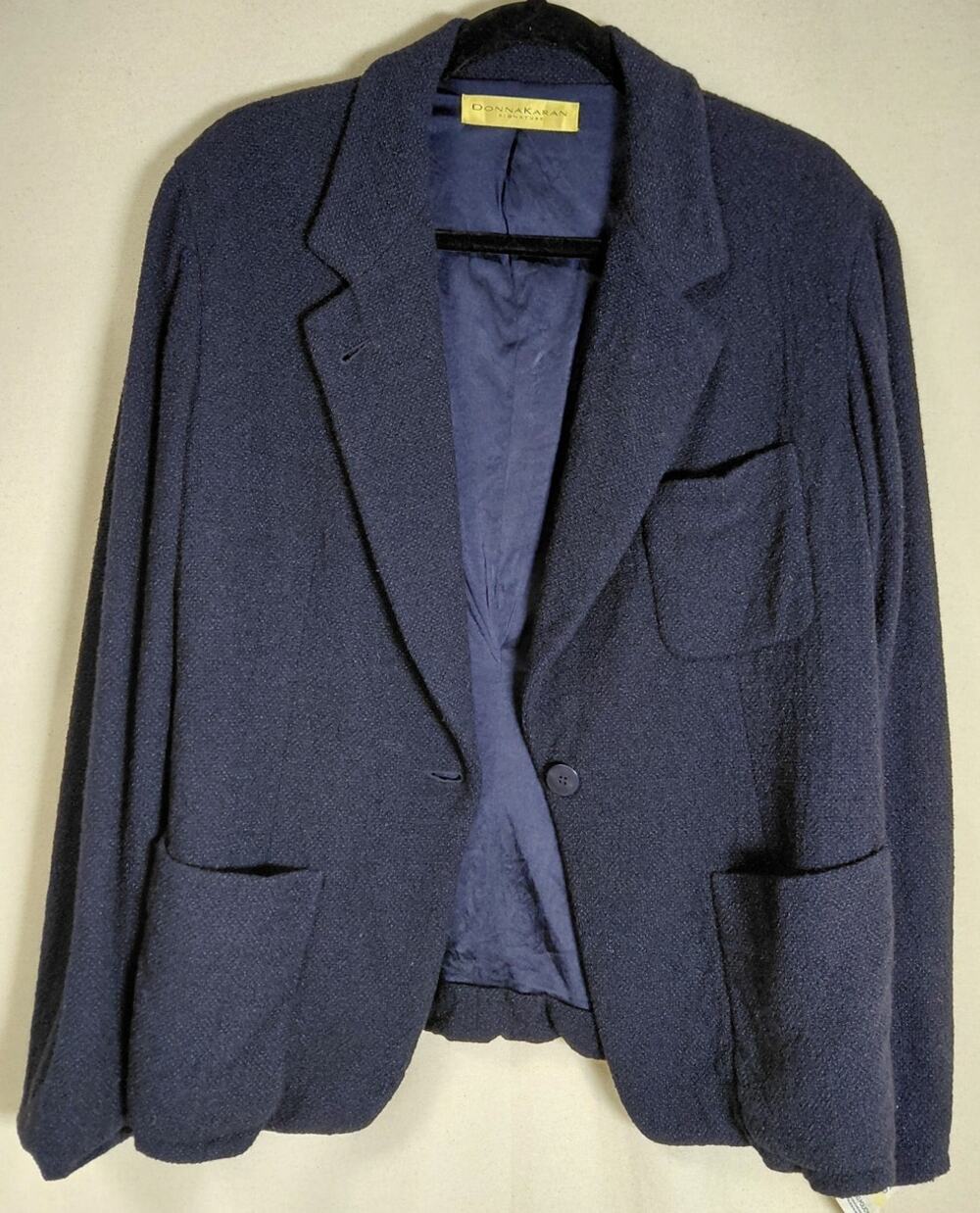 DONNA KARAN SIGNATURE Wool Blend Blazer Navy Solid Long Sleeve Size 14
